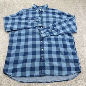 Ralph Lauren Indigo Mens 2XLT Blue Buffalo Check Plaid Cotton Button Down Shirt